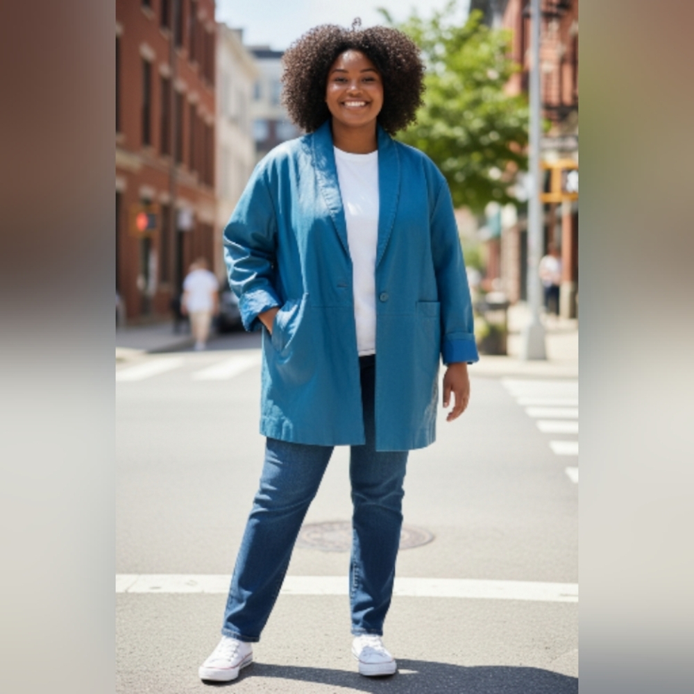 VENEZIA VITALE  SHELL 100%PIG NAPPA Blue Longline Blazer SIZE 82 IS SIZE 18/20